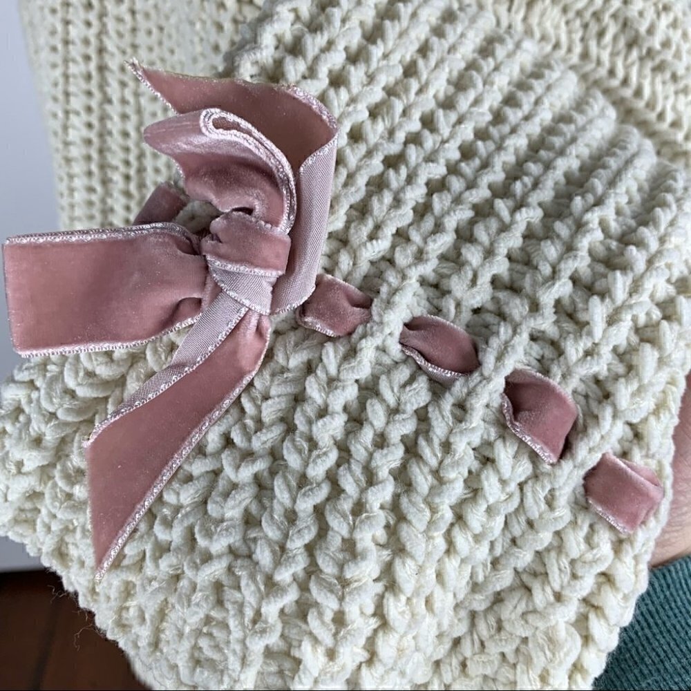 POL Womens sweater size L cream pink open knit chunky v-beck - Picture 4 of 12